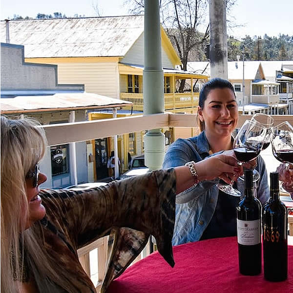 scott harvey wine tasting room - deck overlooking sutter creek